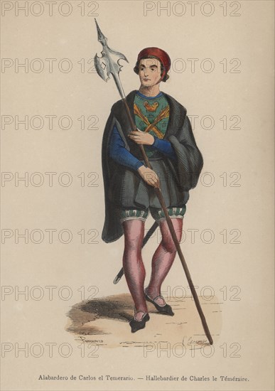 Halberdier of Prince Charles 'the Fearless', Duke of Burgundy (1433 - 1477), engraving, 1845.