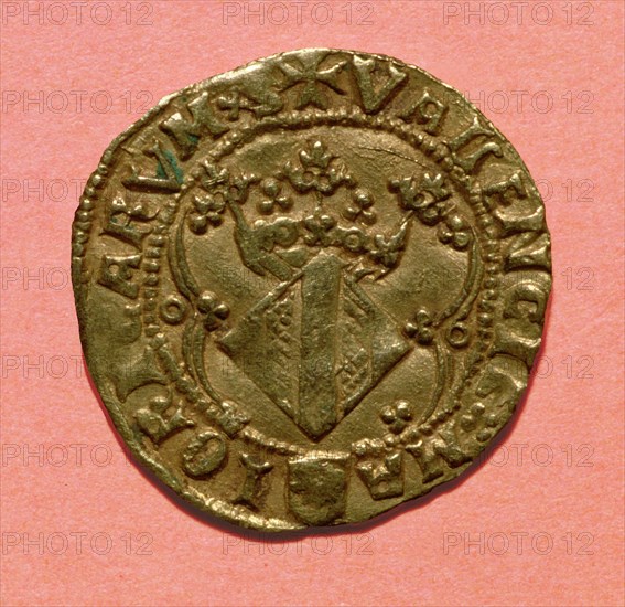 Reverse of a Ducat, currency of the time of Ferdinand II 'The Catholic', mint in Valencia.