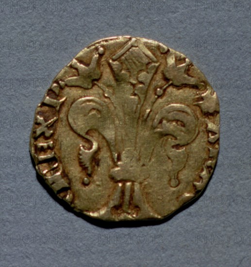 Mig Flori (Catalan name), coin of the reign of Peter III, minted in Barcelona, reverse.