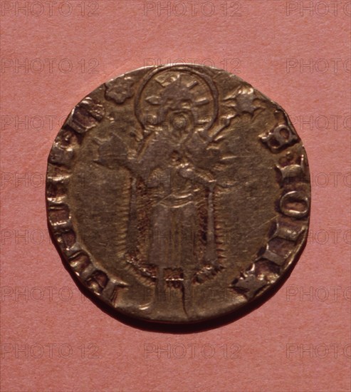 Florin, currency of the time of Peter III, coined in Perpignan, head.