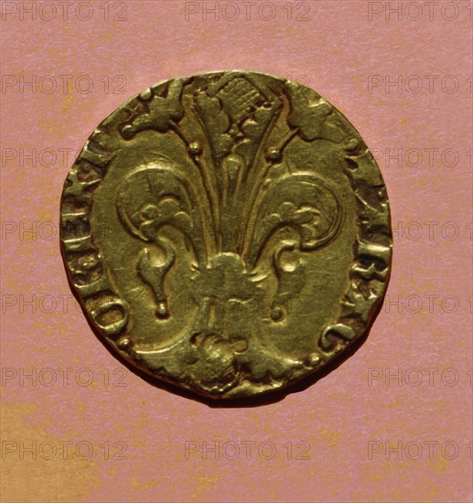 Florin, currency of the time of Peter III, coined in Perpignan, reverse.