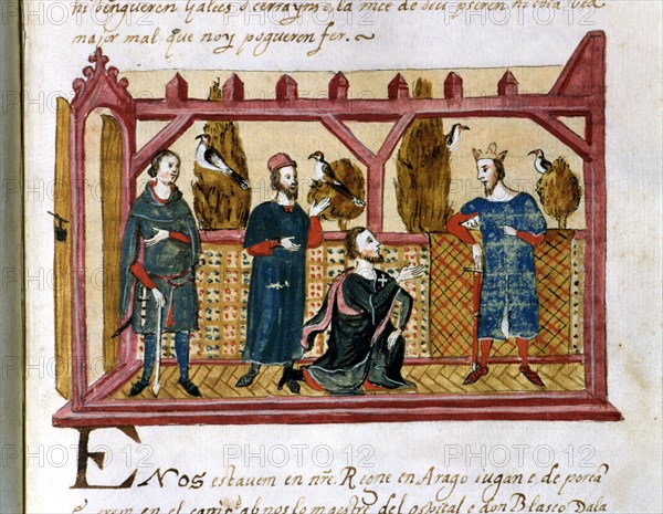 Interview in Alcañiz of King James I the Conqueror (1213 - 1276) with Hugo de Forcalquer and Blas?
