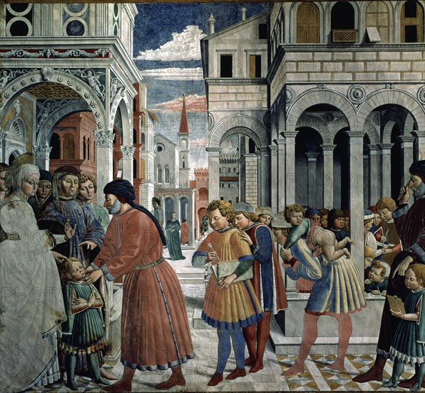 San Agustin child is taken to school'1465 fresco by Benozzo Gozzoli, St. Augustine (354-430), chu?