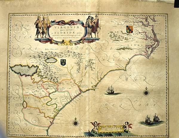 Virginia - Florida, colored engraving from the book 'Le Theatre du monde' or 'Nouvel Atlas', 1645?