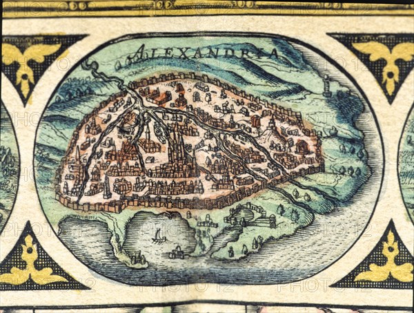 Alexandria, colored engraving from the book 'Le Theatre du monde' or 'Nouvel Atlas', 1645, create?
