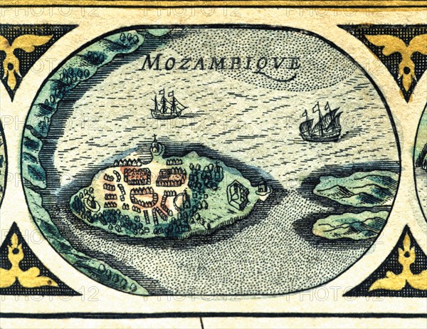 Mozambique, colored engraving from the book 'Le Theatre du monde' or 'Nouvel Atlas', 1645, create?