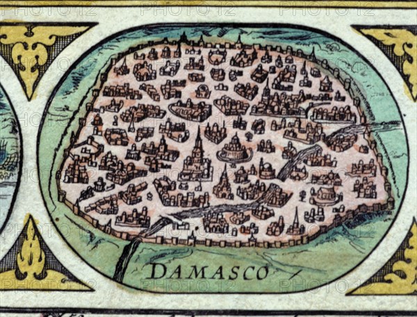 Damascus, colored engraving from the book 'Le Theatre du monde' or 'Nouvel Atlas', 1645, created,?