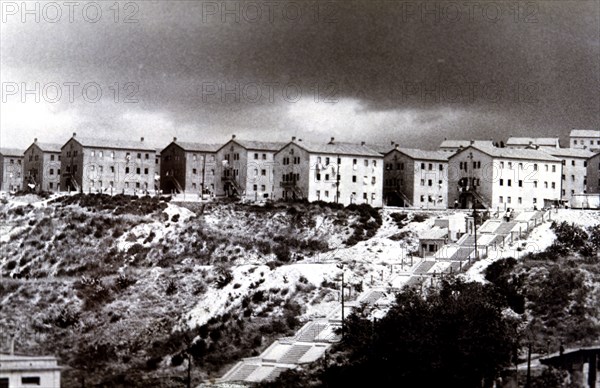 View of the '408 homes' in the neighborhood of El Polvorín of Barcelona, built to house the immig?