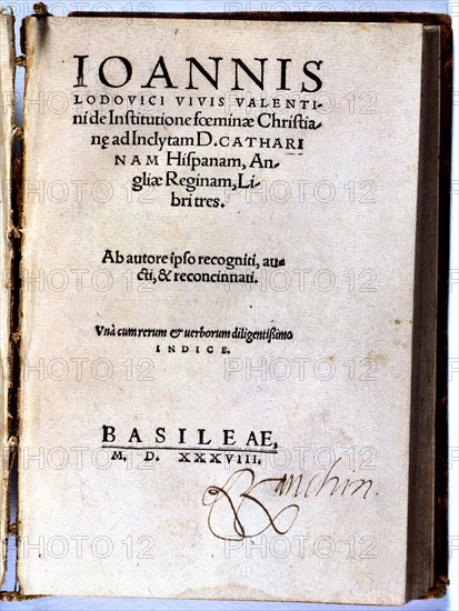 Copy of the first edition 'De Officio Mariti of Institutione Foeminae Christianae' by Juan Luis V?