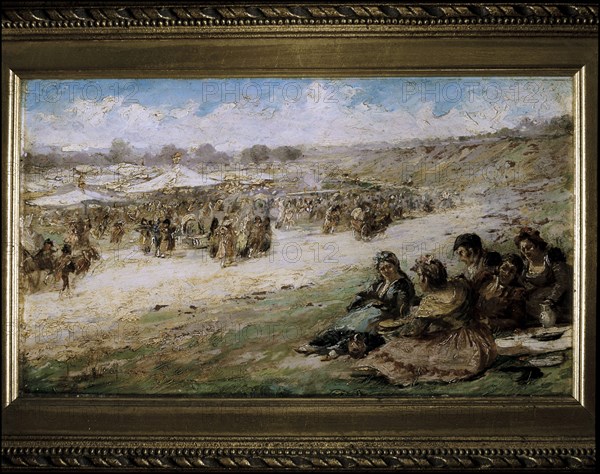 The Meadow of San Isidro in Madrid', oil by Eugenio Lucas Villaamil.