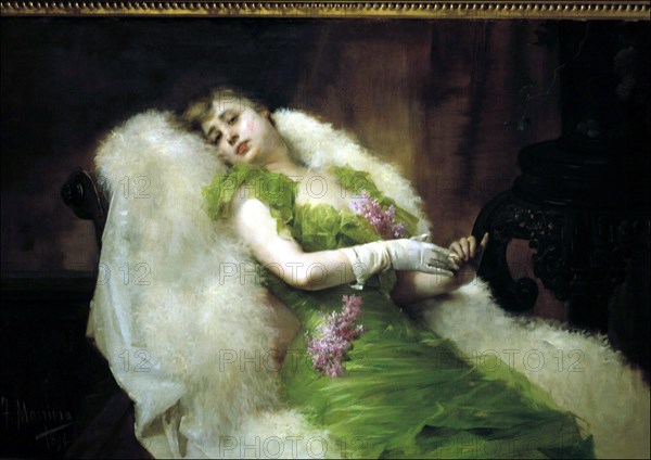 Tired woman' by Francisco Masriera, oil, 1894.