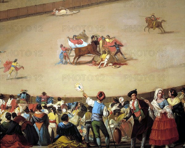 The divided bull ring', detail of the oil by Eugenio Lucas, 1853.