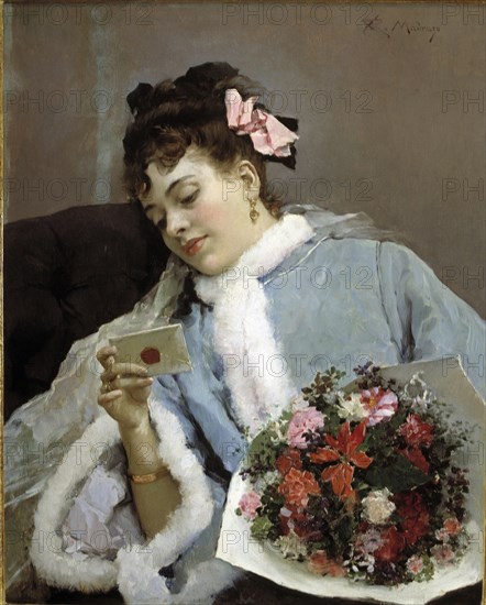 Birthday Card' Oil by Raimundo de Madrazo, 1890.