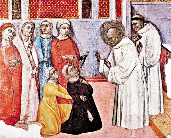 Exorcism of a monk, detail of an altarpiece of San Bernat Claravall.