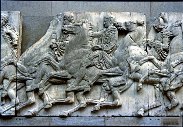 West frieze of the Parthenon representing some riders with companions preparing for the Parrathen?