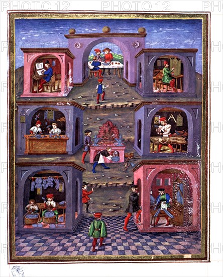 Arts and crafts, illustration from the book 'De Sphera' 15th century illuminated manuscript.