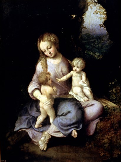 'The Virgin, Jesus and Saint John' oil by Correggio.