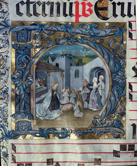 Birth of Jesus, Choirbook No. 5, miniature of the H capital letter of sheet 88v.