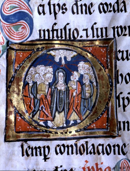 Coming of the Holy Spirit. Miniature in the 'Missal Oxemense', sheet 31.