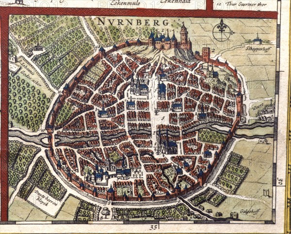 Nuremberg, colored engraving from the book 'Le Theatre du monde' or 'Nouvel Atlas', 1645, created?