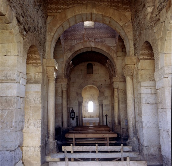 Interior of the central nave of the church of San Pedro de la Nave in Campillo (Zamora).