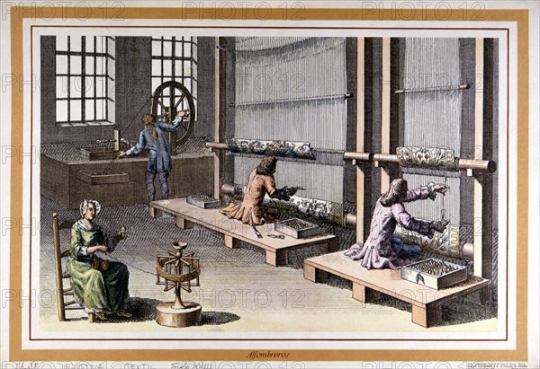 Interior of a carpet shop, engraving.