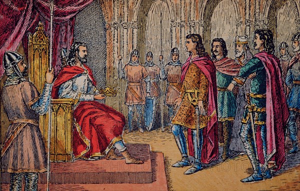 Abdication of Alphonse III, King of Asturias (866-910) in favor of his sons Garcia, Ordoño and Fr?