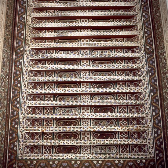 Coffered ceiling of the Bahia Palace of Marrakech.