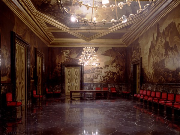 Interior of the 'Saló de les Cròniques' in the city council of Barcelona, designed by Josep Maria?