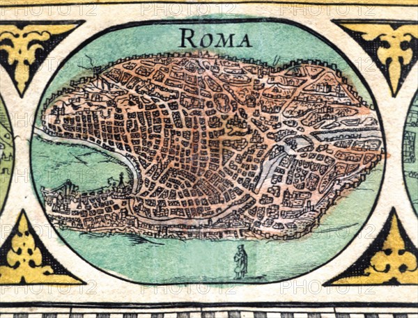 Rome, colored engraving from the book 'Le Theatre du monde' or 'Nouvel Atlas', 1645, created, pri?