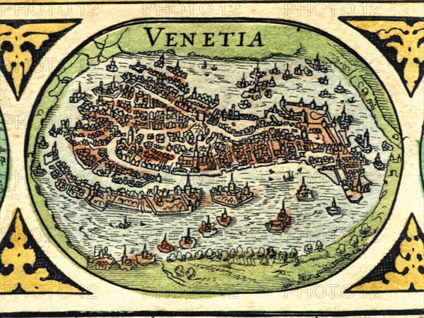 Venice, colored engraving from the book 'Le Theatre du monde' or 'Nouvel Atlas', 1645, created, p?
