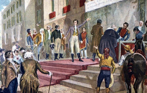 War of Independence. The Board of Cadiz calling the people to create the Constitution. Year 1810.