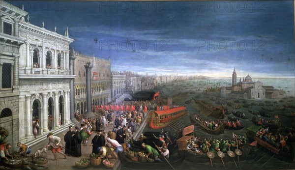 The Riva degli Schiavoni in Venetia, view of Venice, at left the Palace of the Duce and the Zecca?