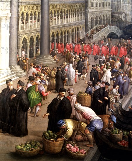 'La Riva Degli Schiavoni in Venetia', detail of the painting by Leandro Bassano.