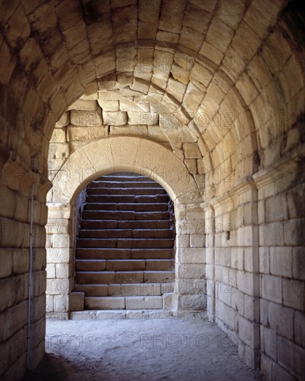 Roman Theatre of Merida, staircase and access gallery to the lower seats and orchestra.