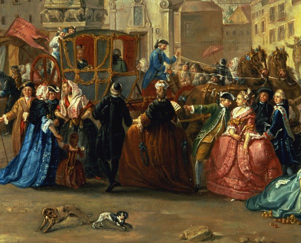 Fair of Madrid, barley market, detail of an oil by Manuel de la Cruz.