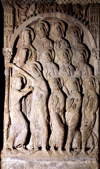 Monastery of Santo Domingo de Silos, cloister, detail of the relief showing the incredulity of Sa?