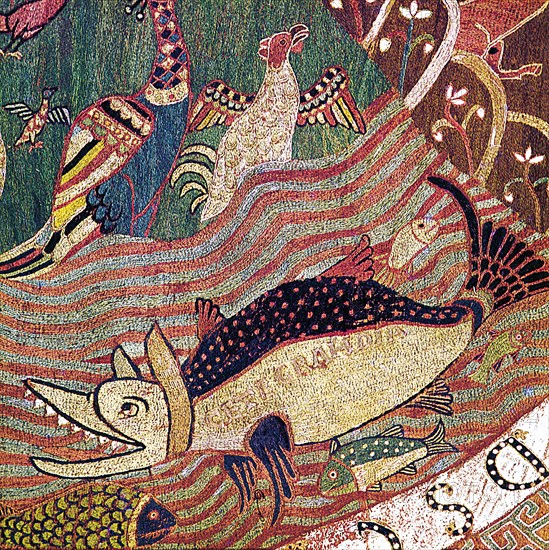 Tapestry of Creation, detail of the separation of land and water, 11th - 12th Century.