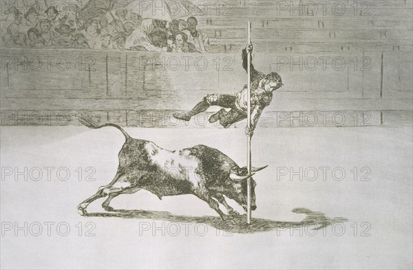 Bullfighting, series of etchings by Francisco de Goya, plate 20: 'Ligereza y atrevimiento de Juan?