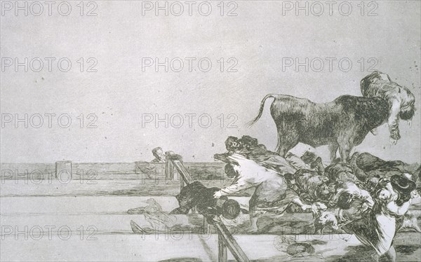 Bullfighting, series of etchings by Francisco de Goya, plate 21: 'Desgracias acaecidas en el tend?