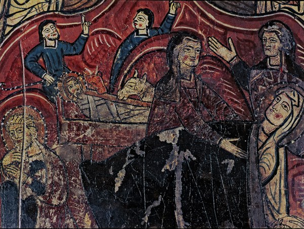 Front of the Iguácel altar, detail of the scene of the Nativity. Panel painting from the church o?