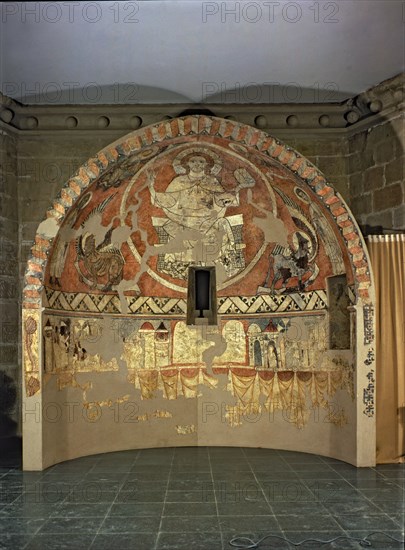 'Pantocrator', tempera Painting from the apse of the church of San Pedro de Villamana (Huesca).
