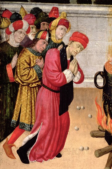 Altarpiece  of Saints Quirze and Julita, detail of a group of converted believers.