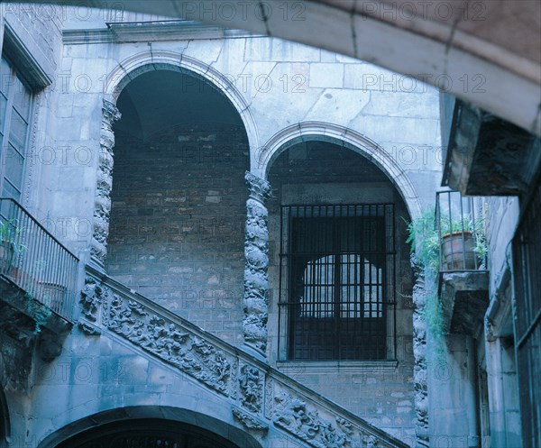 Detail of the staircase in the courtyard of the Dalmases Palace, Catalan baroque architecture fro?
