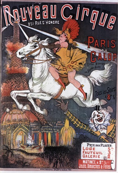 Poster announcing the 'Nouveau Cirque', installed in Paris, drawing 1889.