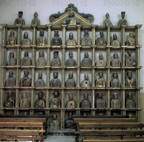 Detail of the sculptural busts of saints used as reliquaries, in the church of Santa Maria.