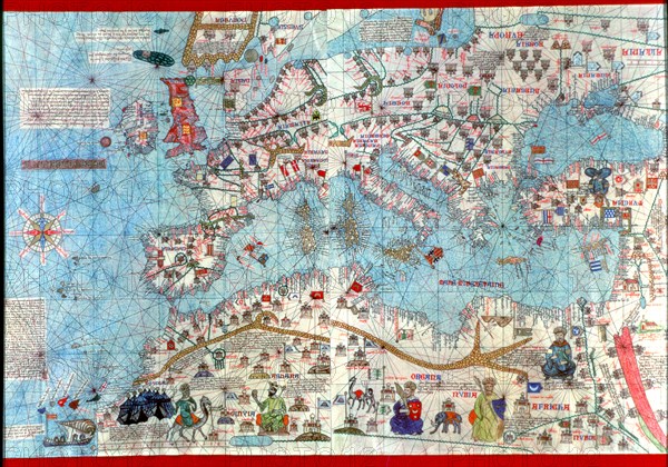 Catalan Atlas of 1375, detail of North Africa and Europe, reproduction from the Naval Museum of M?