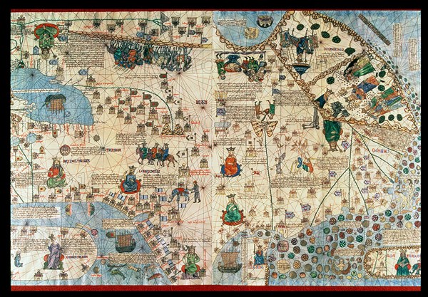 Catalan Atlas (1375), detail of Asia, reproduction from the Naval Museum of Madrid.