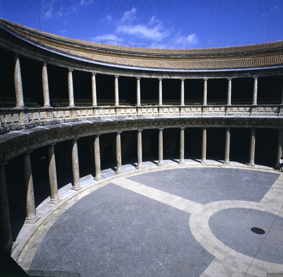 Circular courtyard of the Palace of Charles V at the Alhambra in Granada, by Pedro Machuca.