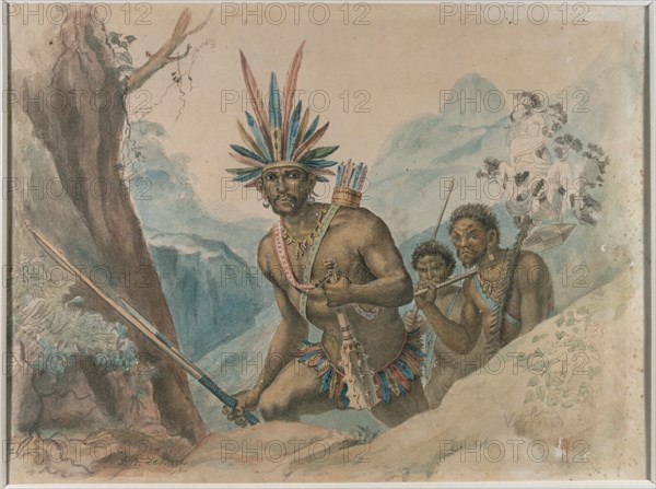Chief of the Bororenos preparing for an attack, watercolor.